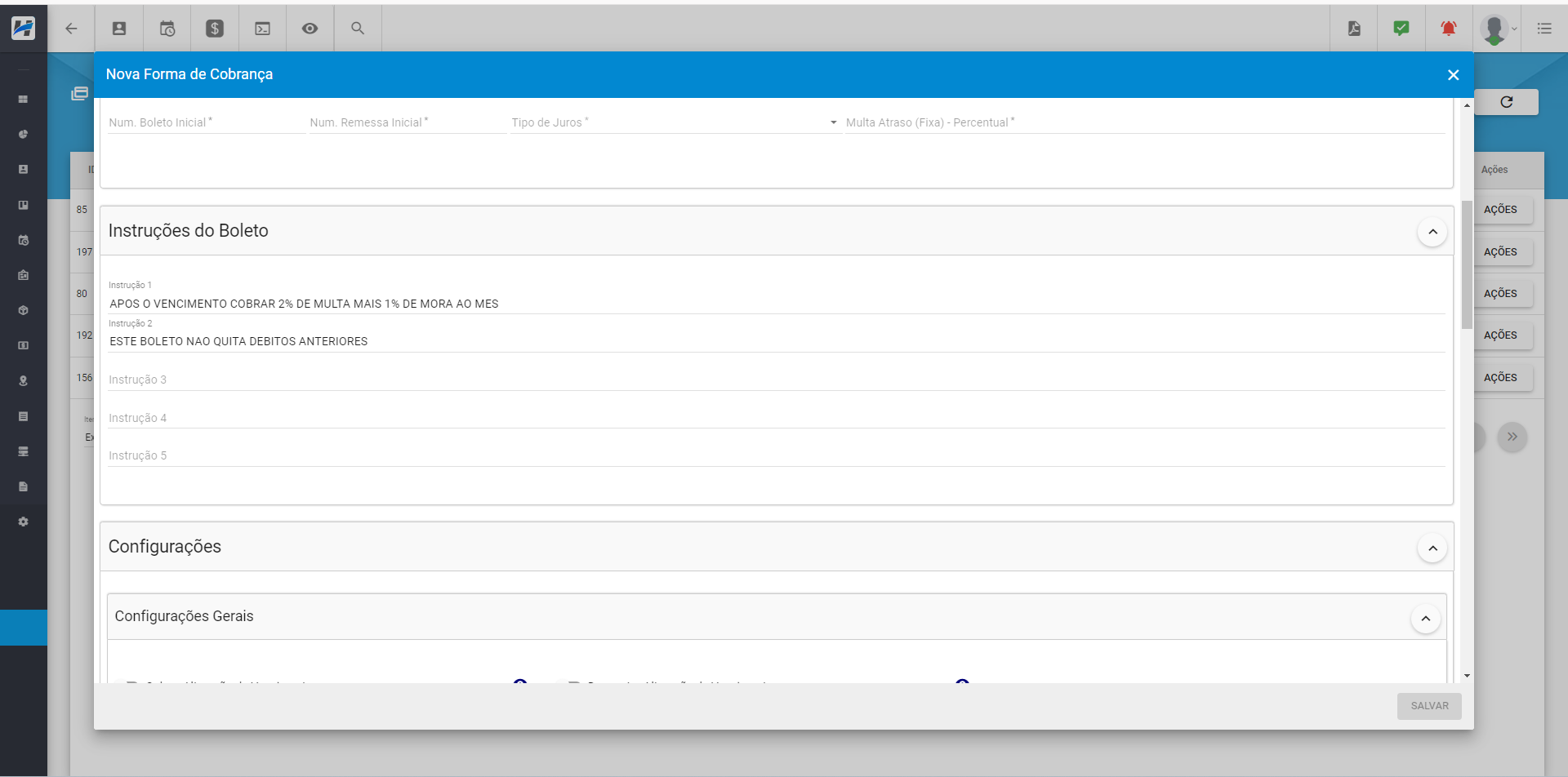imagem_que_mostra_menu_configuracao_financeiro_forma_de_cobranca_opcao_adicionar_aba_configuracao_instrucoes_do_boleto_banese