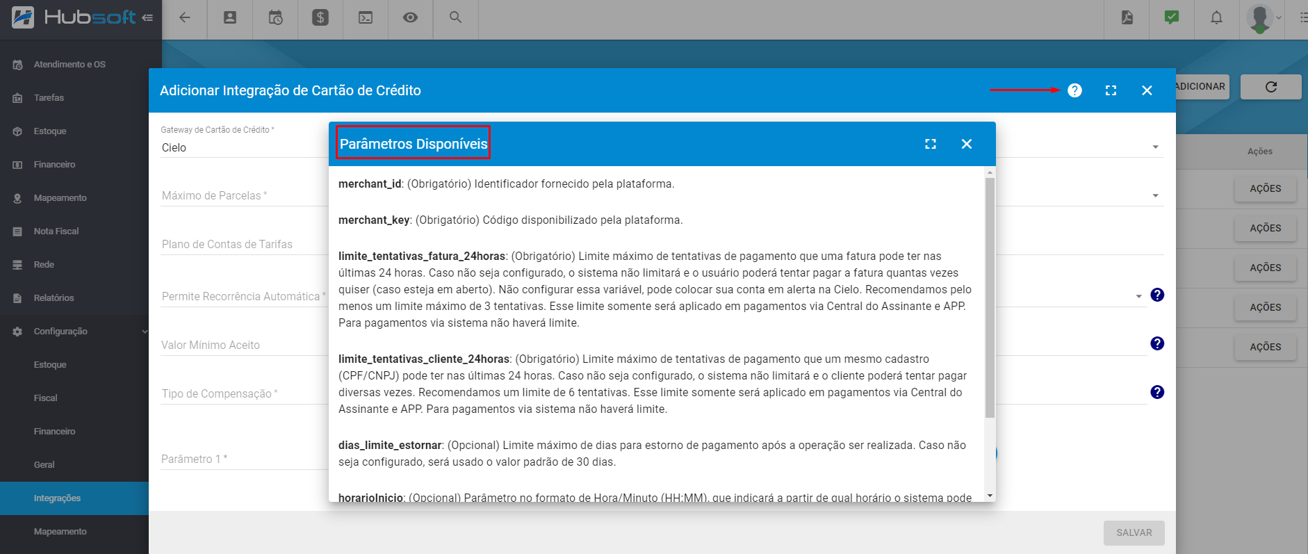 imagem_que_mostra_menu_integracao_de_cartao_de_credito_adicionar_parametros_disponiveis