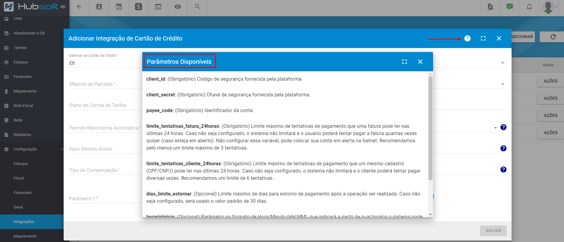 imagem_que_mostra_menu_integracao_de_cartao_de_credito_adicionar_parametros_disponiveis