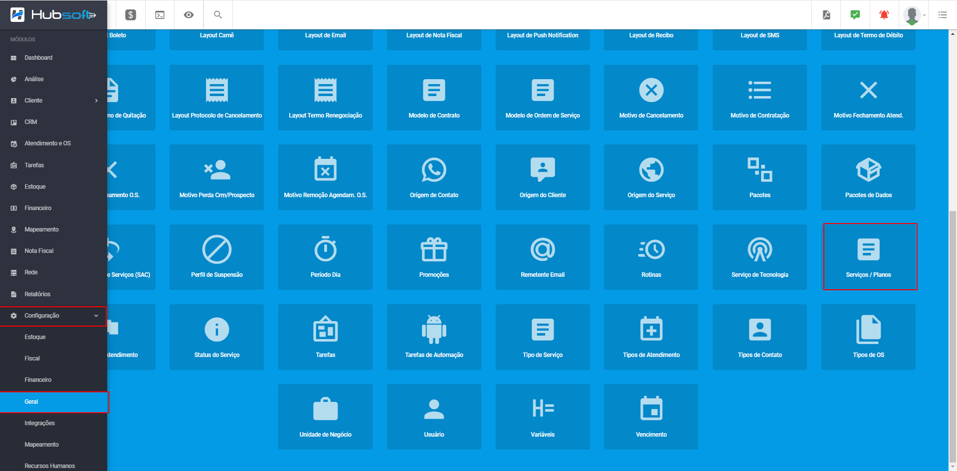 imagem_que_mostra_menu_configuracoes_geral_servicos_planos_para_adicionar_pacote_multtv_directvgo