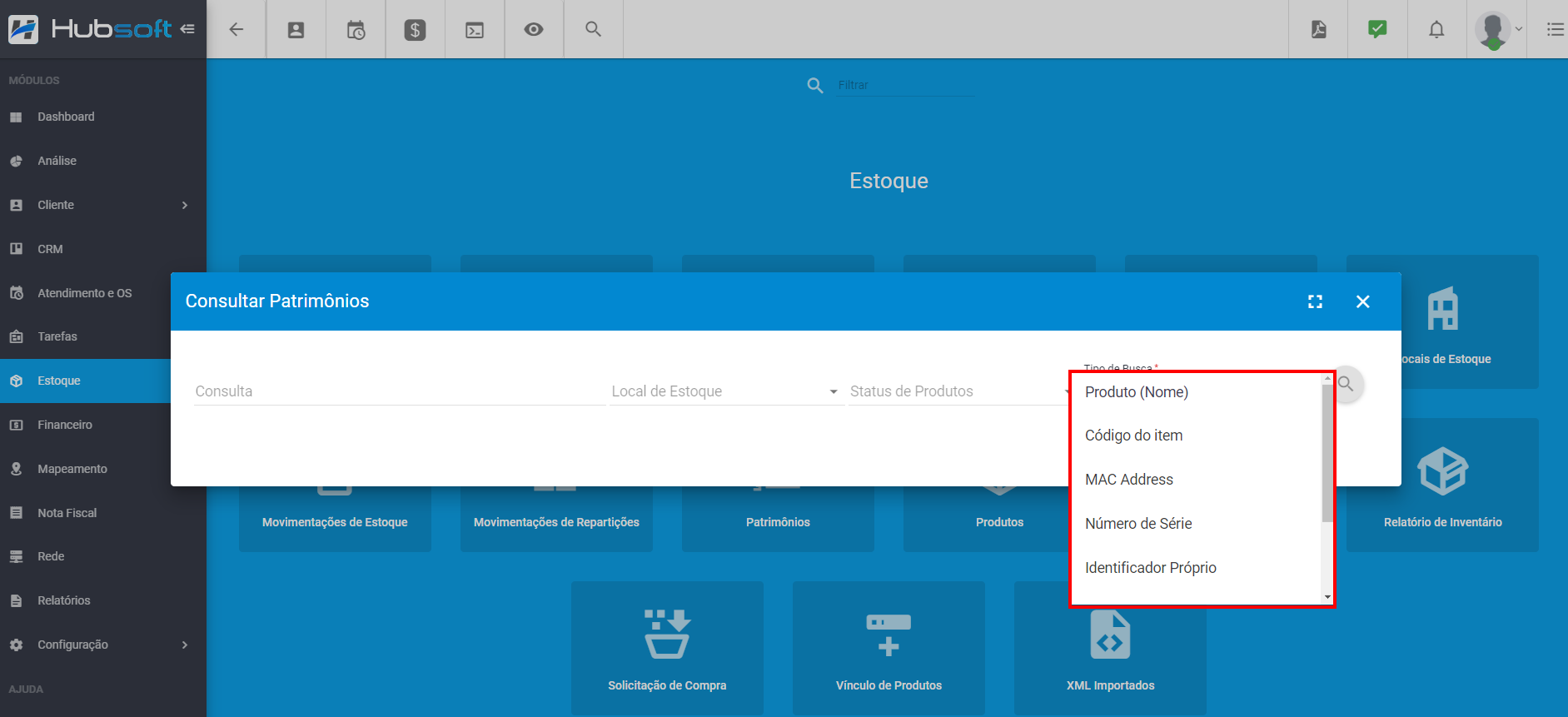 imagem_que_mostra_menu_estoque_sistema_consultar_patrimonios_tipo_de_busca_opcoes