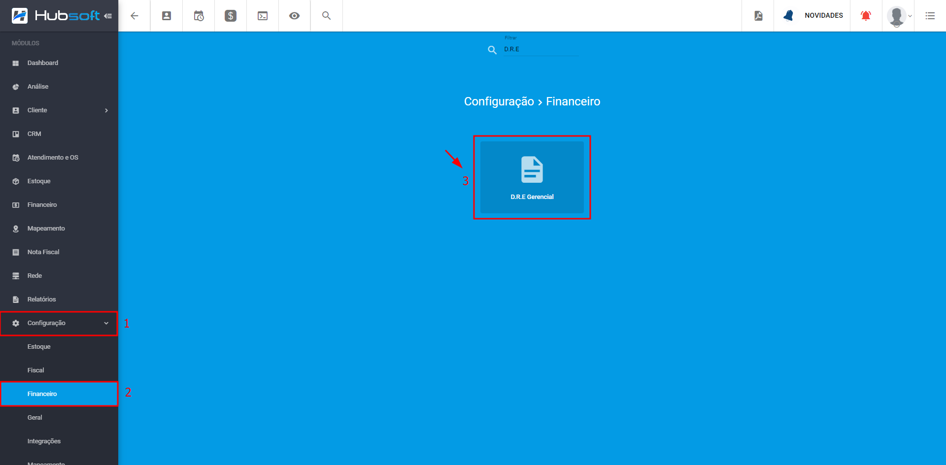 Imagem_mostrando_como_cadastrar_um_D.R.E_em_Configuração_Financeiro_D.R.E_Gerencial