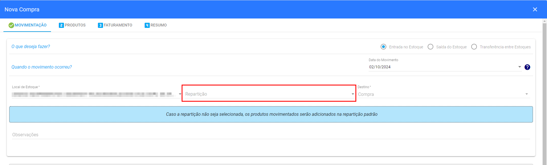 imagem_que_mostra_modulo_estoque_compras_opcao_adicionar_nova_compra_dados_aba_movimentacao_reparticao_estoque