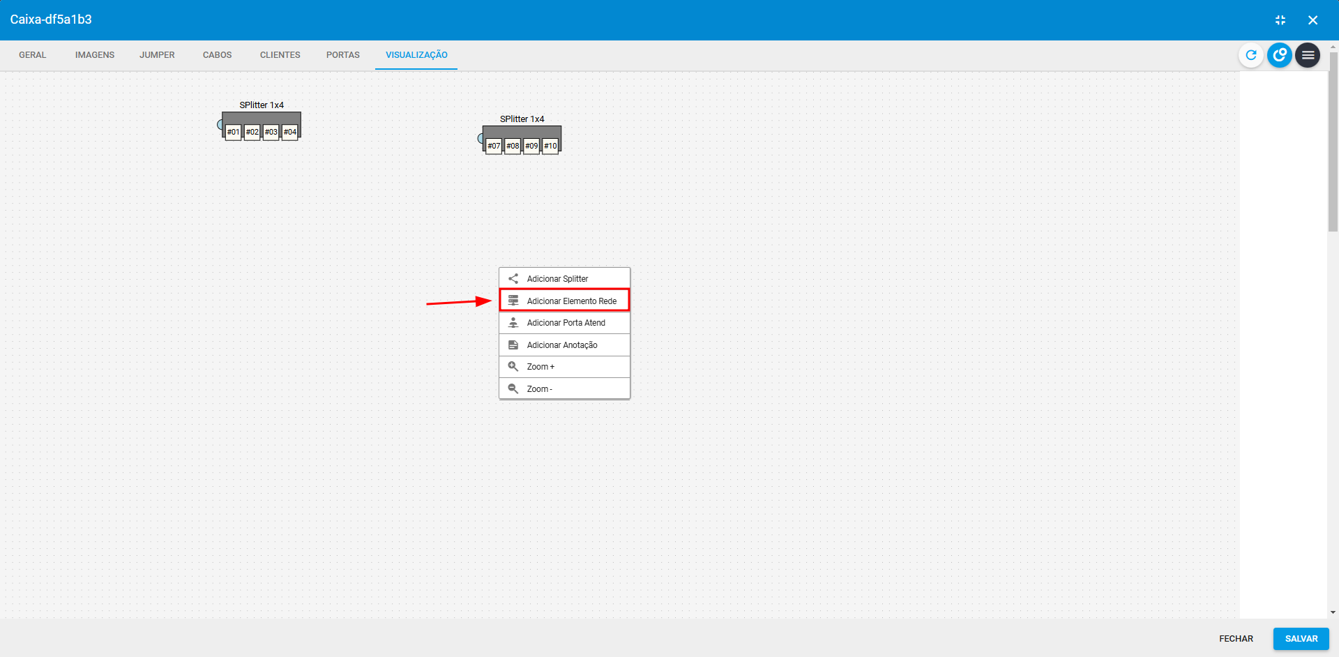 imagem_que_mostra_caixa_no_projeto_destacando_aba_de_visualizacao_opcao_de_adicionr_tipo_de_elemento_de_rede