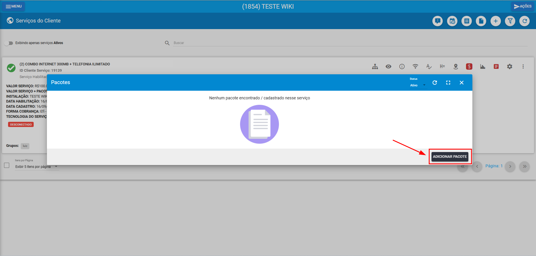 imagem_que_mostra_menu_servico_do_cliente_destacando_opcao_pacotes_botao_adicionar_pacote_interservice