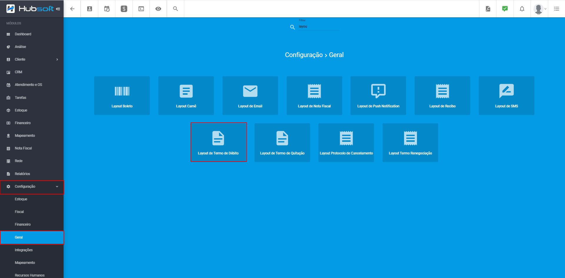 imagem_que_mostra_modulo_de_configuracao_geral_destacando_layout_termo_de_debito