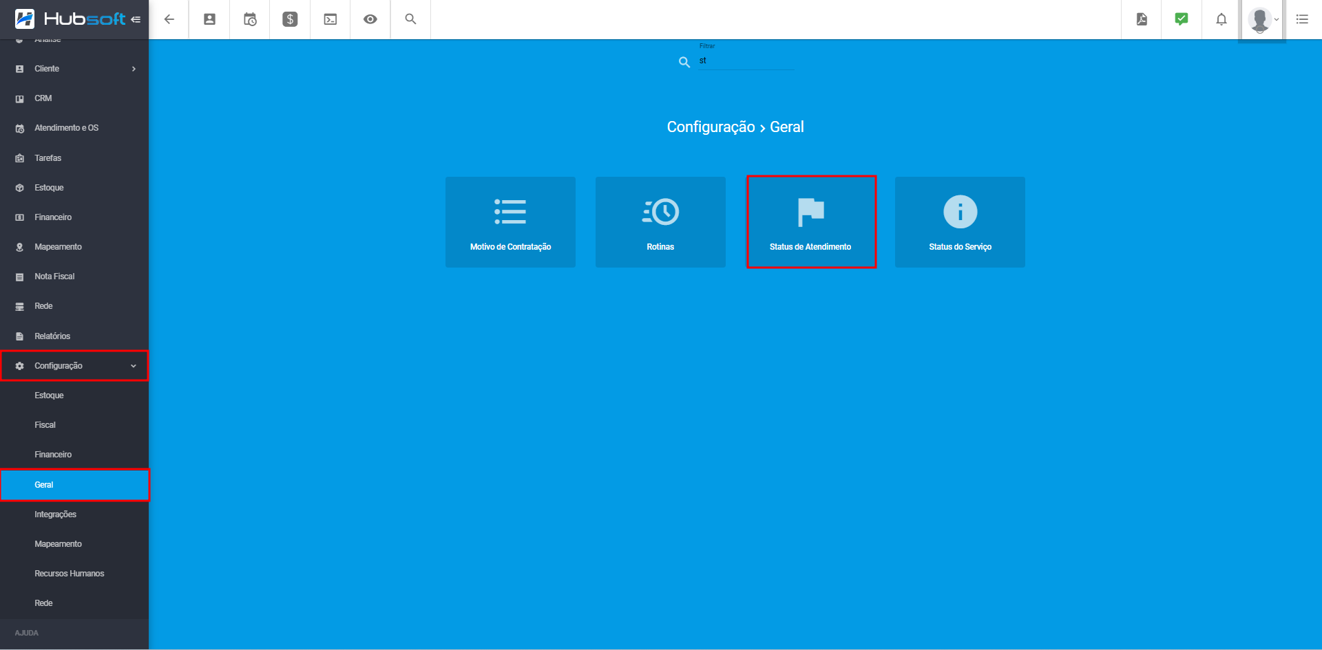 imagem_que_mostra_modulo_de_configuracao_geral_destacando_painel_de_status_de_atendimento