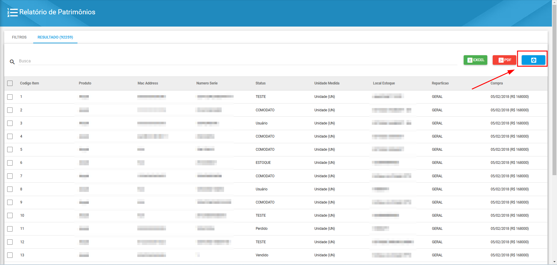 Ilustra_o_painel_de_relatorios_destacando_resultado_relatorio_de_patrimonios_opcao_configuracao