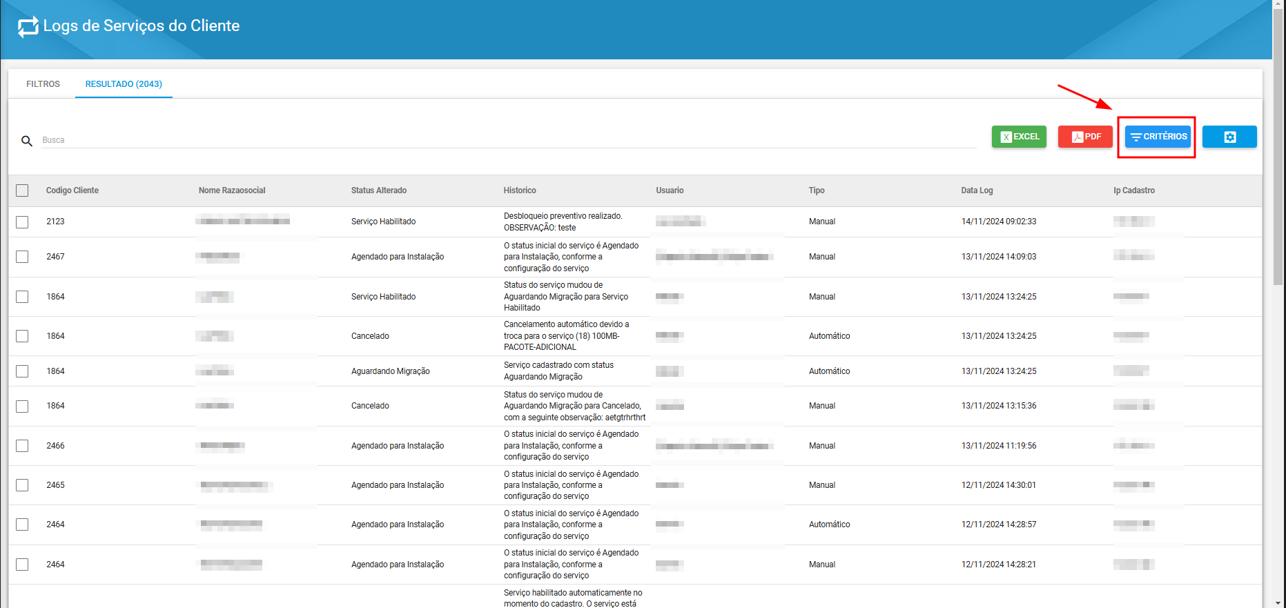 imagem_que_mostra_relatorios_de_logs_de_servicos_do_cliente_destacando_opcao_de_criterios