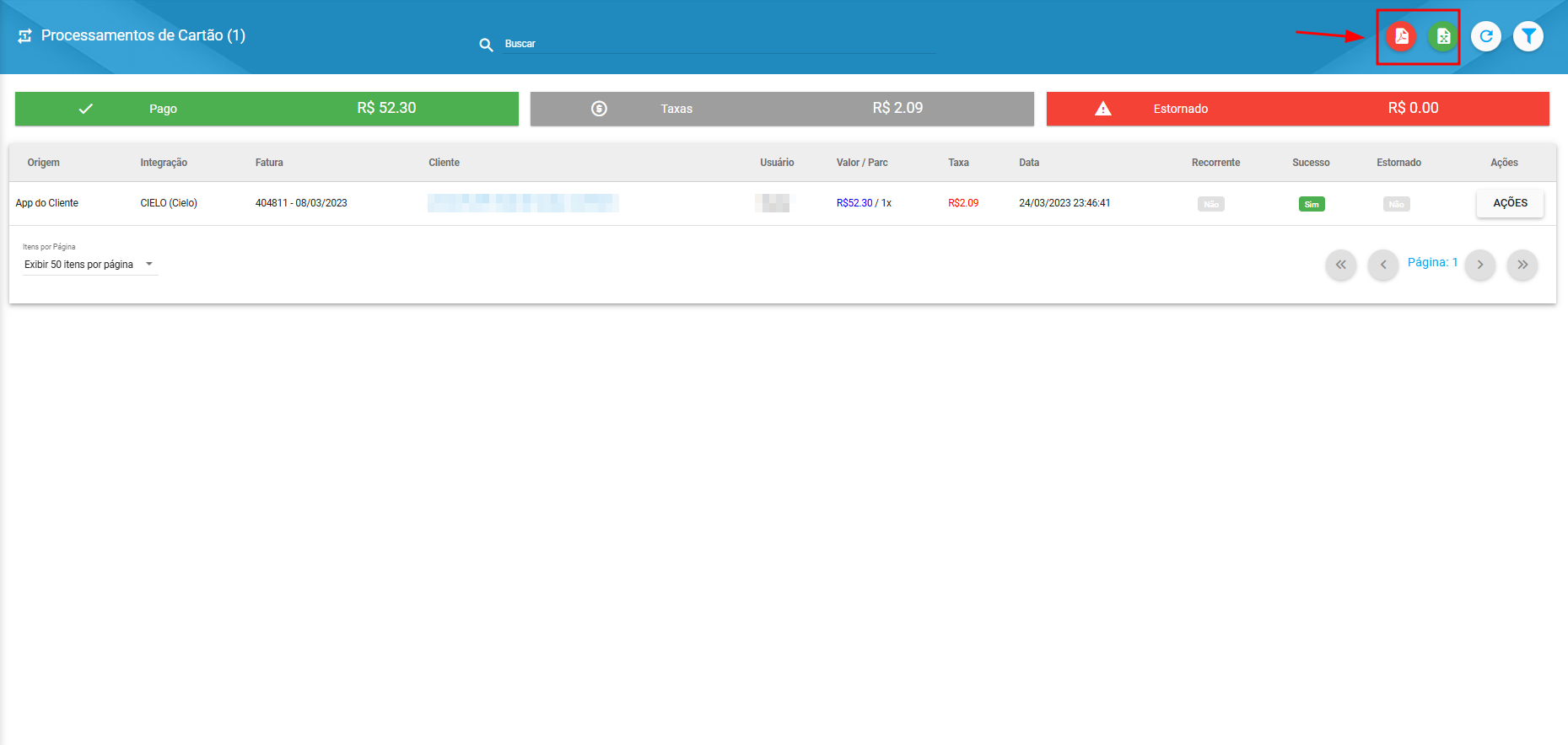 imagem_que_mostra_painel_de_processamento_de_cartao_destacando_opcoes_de_exportar_pdf_excel