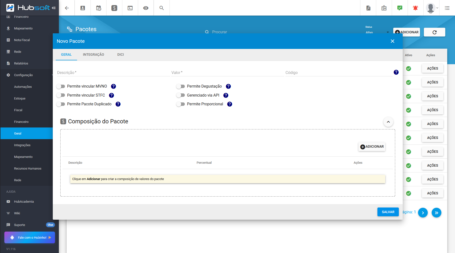 imagem_que mostra_o_menu_geral_ao_configurar_o_pacote