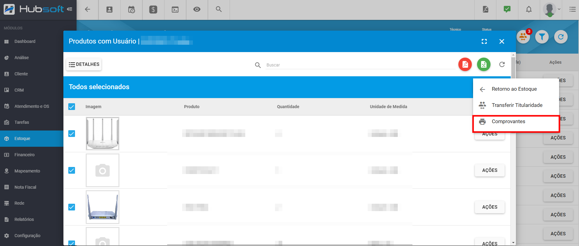 imagem_que_mostra_menu_estoque_produtos_com_usuario_acoes_lista_selecionar_acoes_comprovante