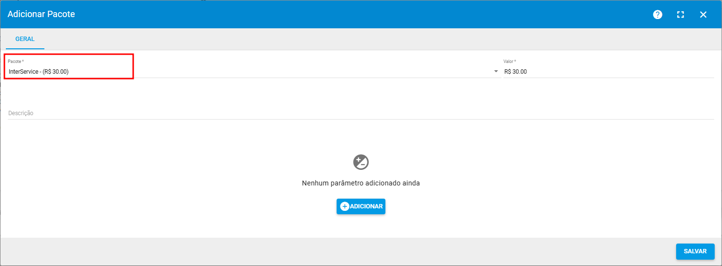 imagem_que_mostra_menu_servico_do_cliente_destacando_opcao_pacotes_adicionar_pacotes_selecionar_pacote_interservice_e_valor