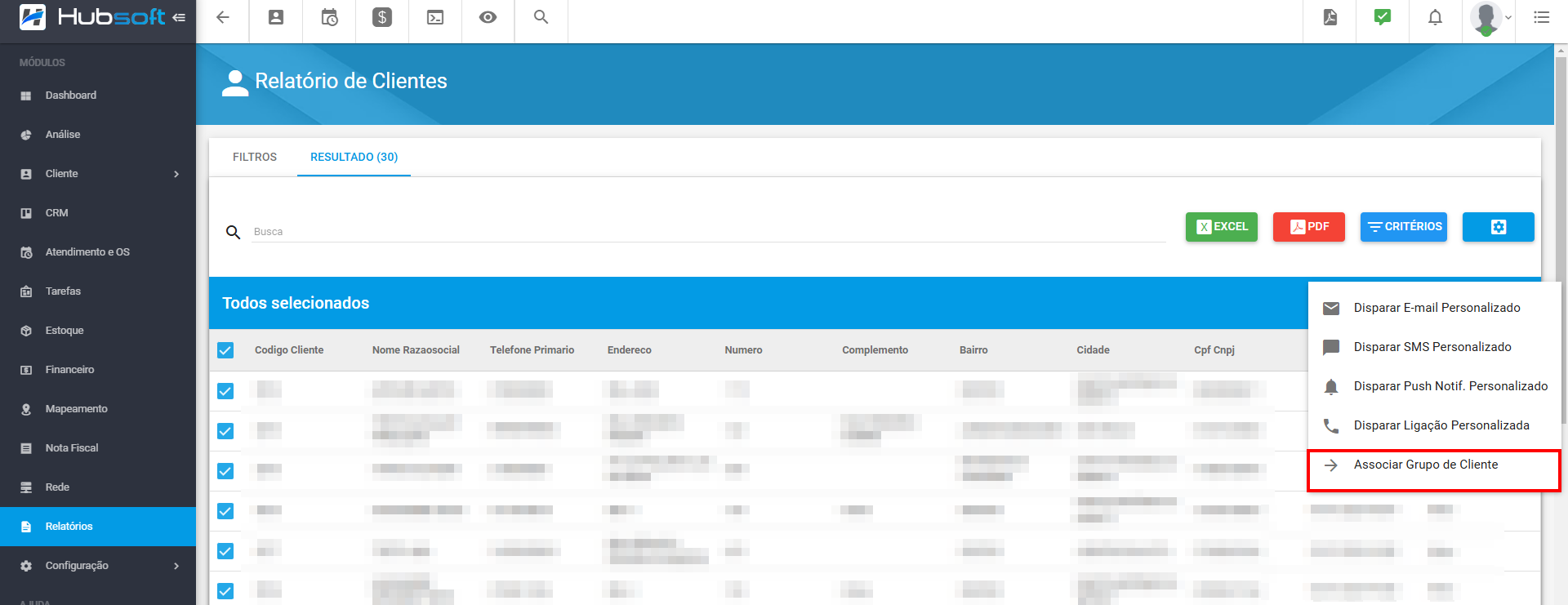 imagem_que_mostra_menu_relatorios_clientes_resultados_selecionar_acoes_associar_grupos_de_clientes