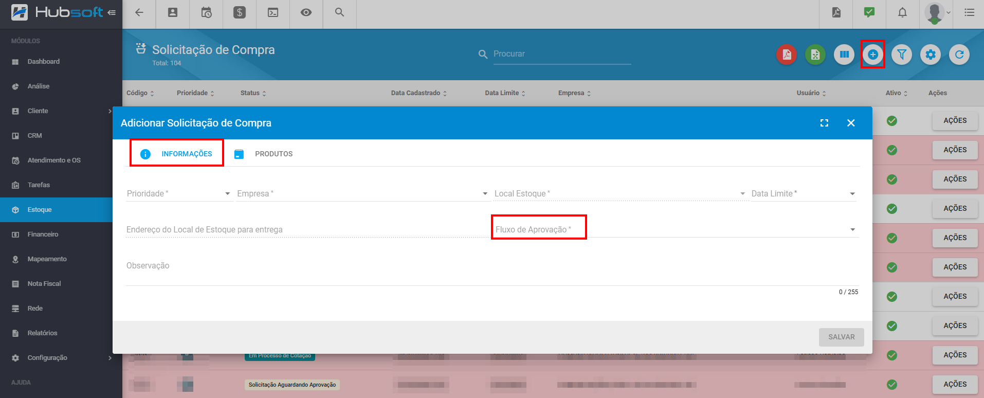 imagem_que_mostra_solicitacoes_de_compras_adicionar_selecionar_fluxos