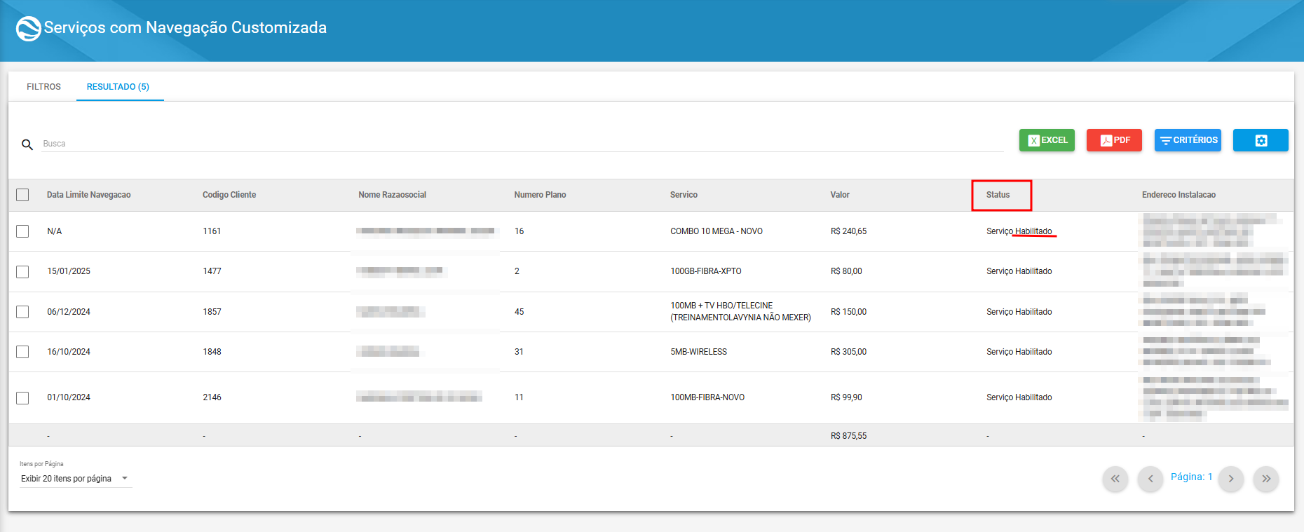 imagem_que_mostra_relatorios_servicos_com_navegacao_customizada_destacando_resultados_apos_utilizar_os_criterios