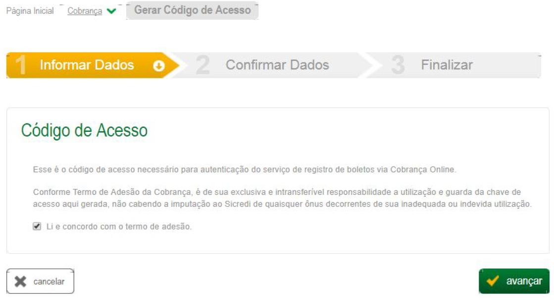 imagem_que_mostra_painel_internet_banking_sicredi_codigo_de_acesso_gerar_avancar