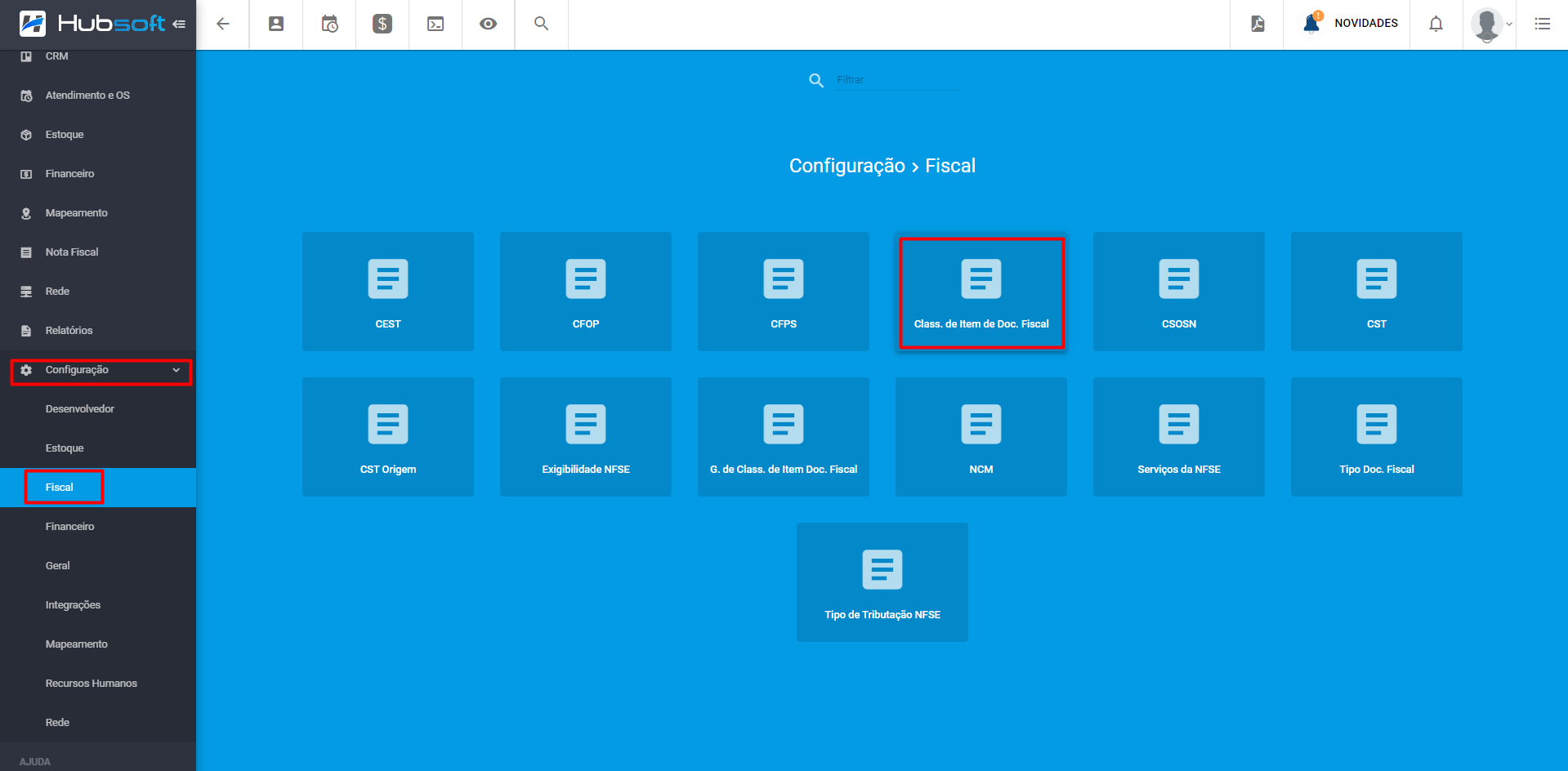 Classificação de Item Documento Fiscal Wiki HubSoft