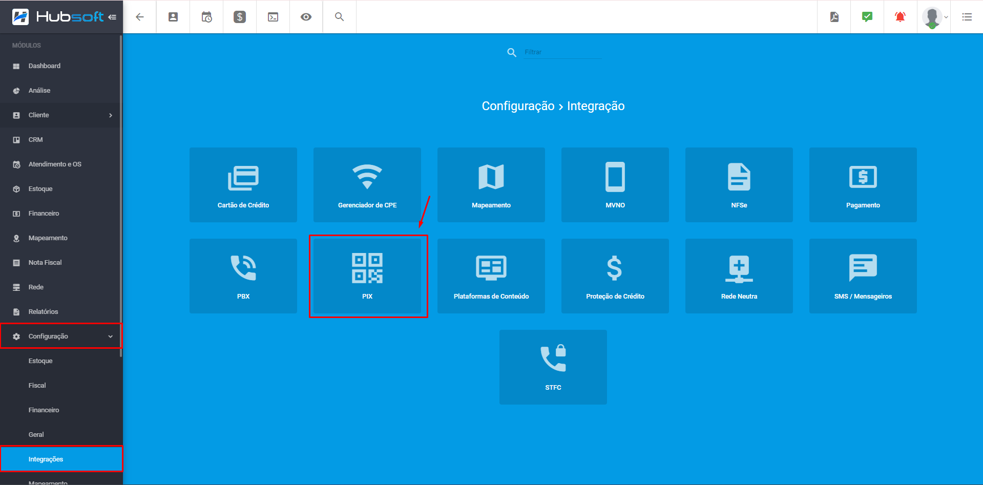 Imagem_mostrando_onde_configurar_a_integração_PIX_dentro_do_sistema