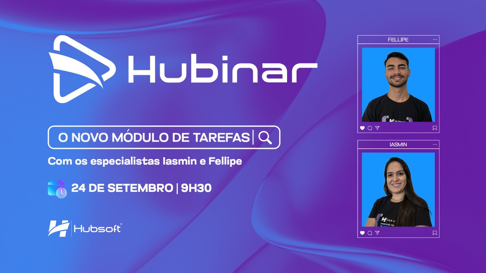 A imagem é um banner de uma apresentação no youtube, sobre um novo módulo do sistema. A imagem possui o título 'Tarefas'.