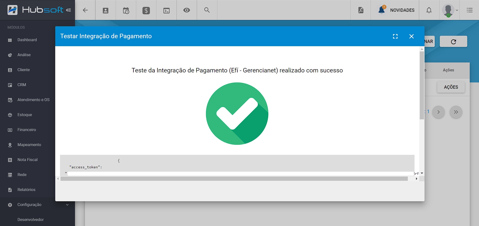imagem_que_mostra_menu_configuracao_integracoes_de_pagamento_acoes_testar_sucesso