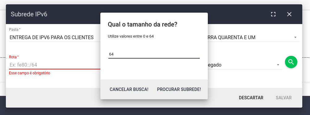 tela para preencher o tamanho da subrede
