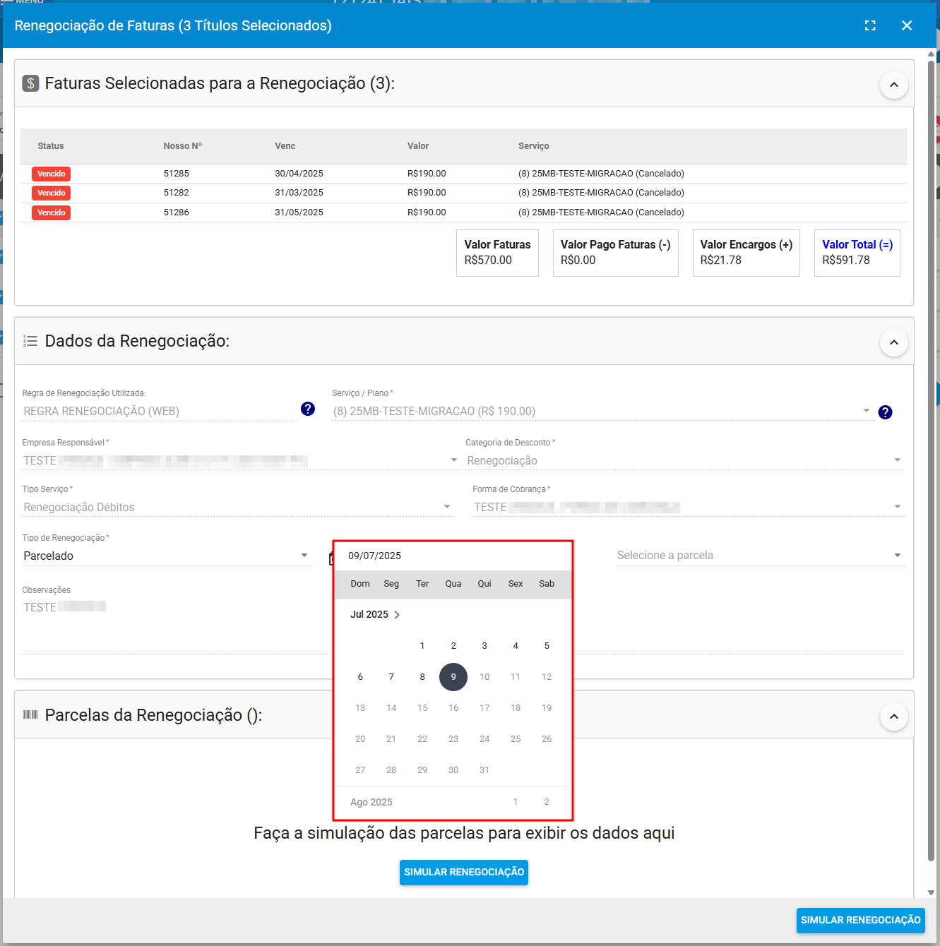 imagem_que_mostra_menu_financeiro_do_cliente_aba_faturas_renegociar_preencher_dados_data_primeiro_vencimento