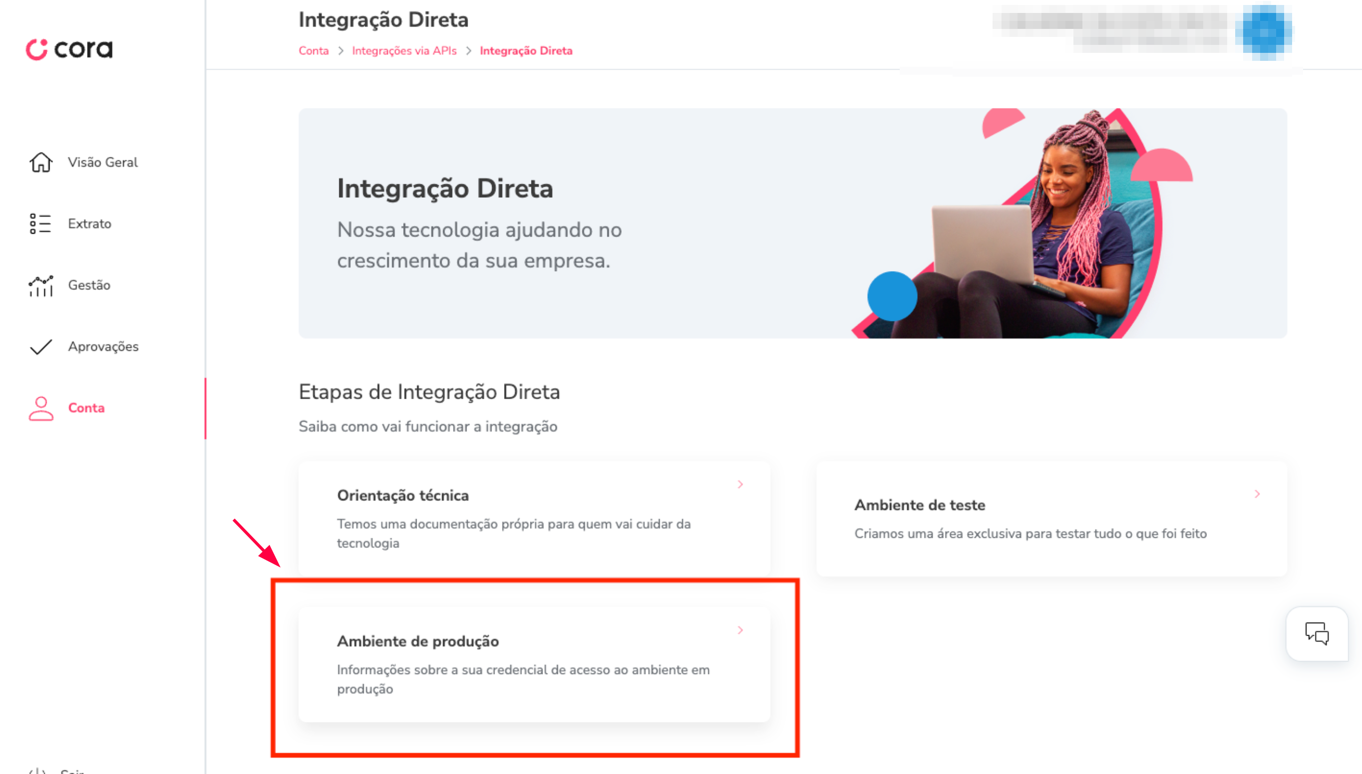 imagem_que_mostra_painel_cora_conta_integracoes_via_api_integracao_direta_ambiente_de_producao