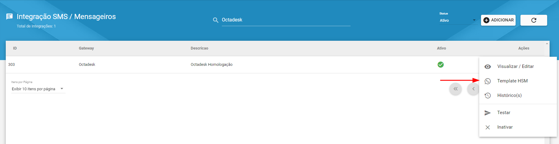 imagem_que_mostra_modulo_configuracao_integracao_sms_mensageiros_octadesk_acoes_template_hsm
