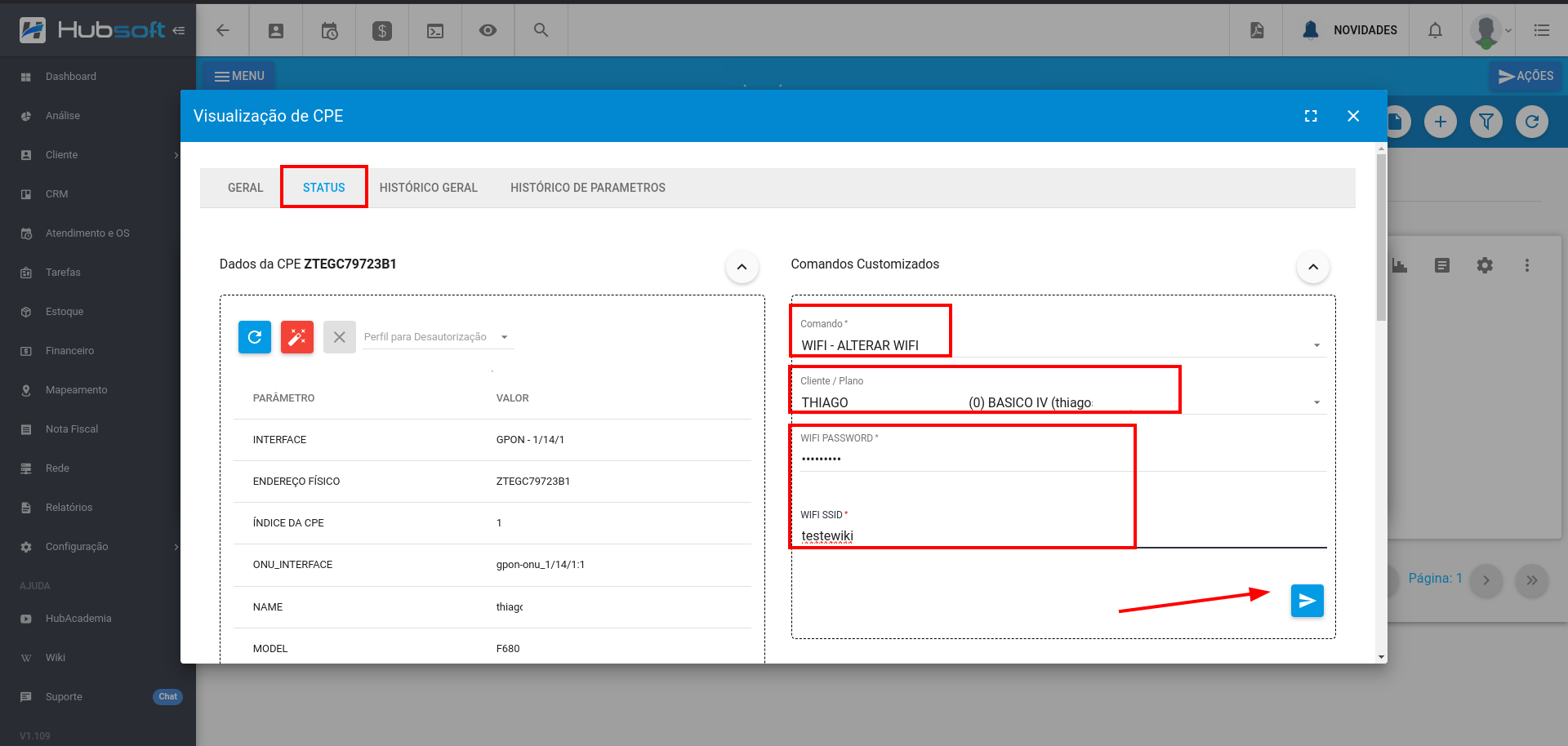 aba status comando cliente servico variaveis executar