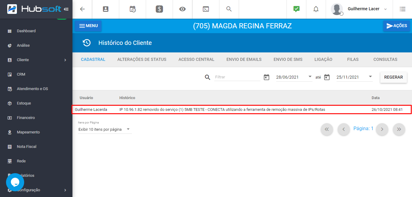 Histórico do cliente