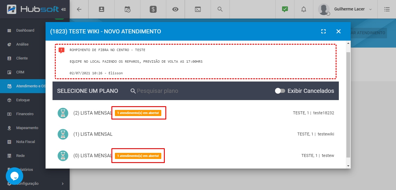 Contador quantidade atendimentos em aberto