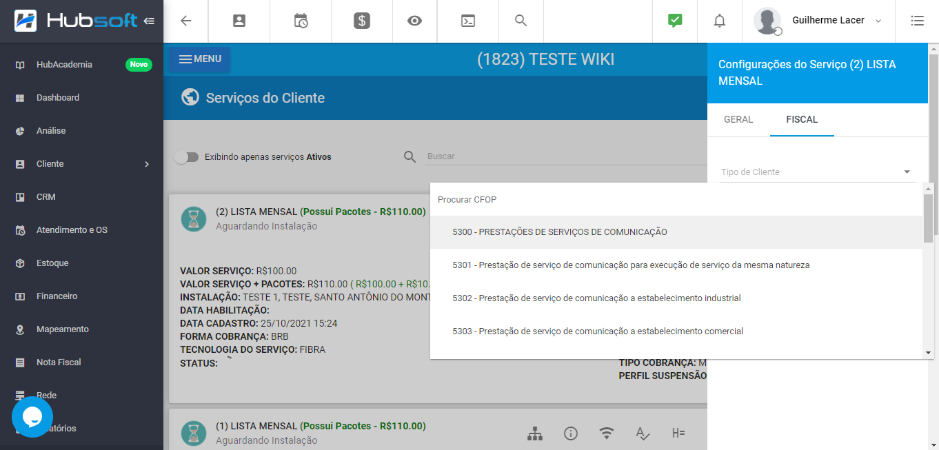 CFOPs nas configurações de clientes