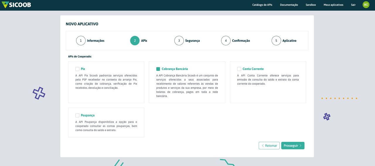 imagem_que_mostra_aba_apis_no_menu_novo_aplicativo_no_painel_developers_open_banking_do_sicoob_api_v2