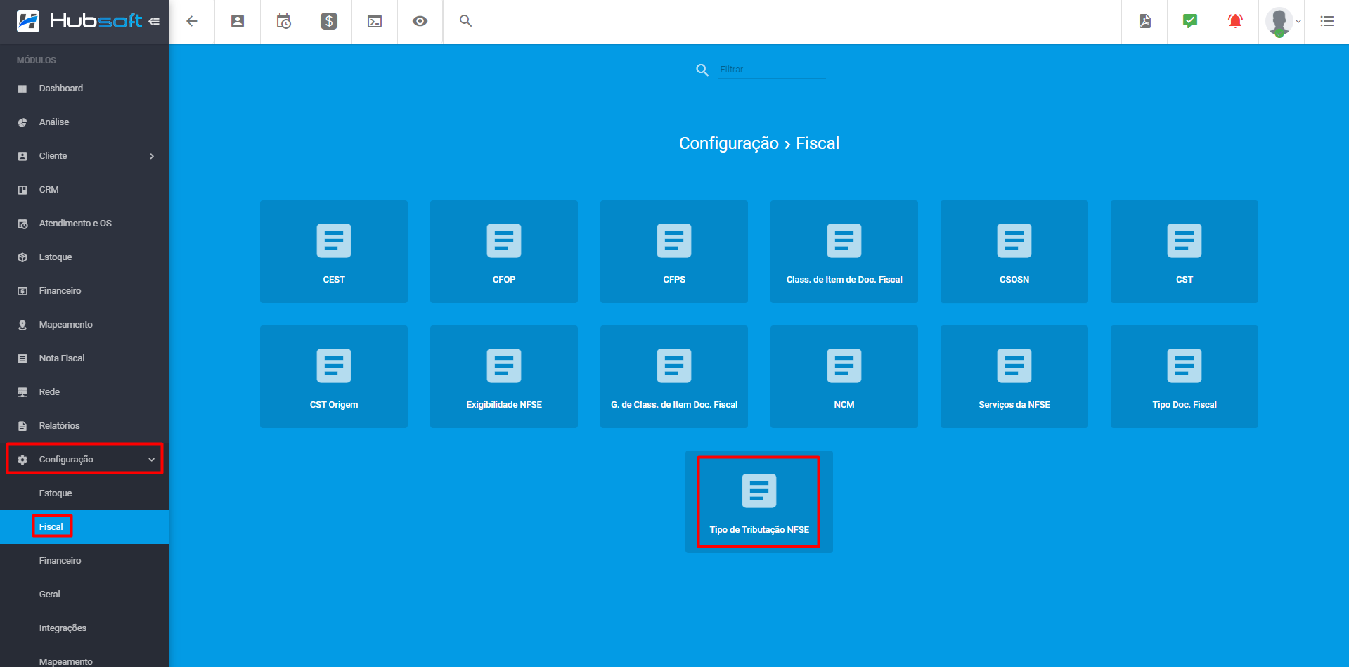 Ilustra_o_painel_de_configuracao_fiscal_destacando_o_modulo_tipo_de_tributacao_NFSE