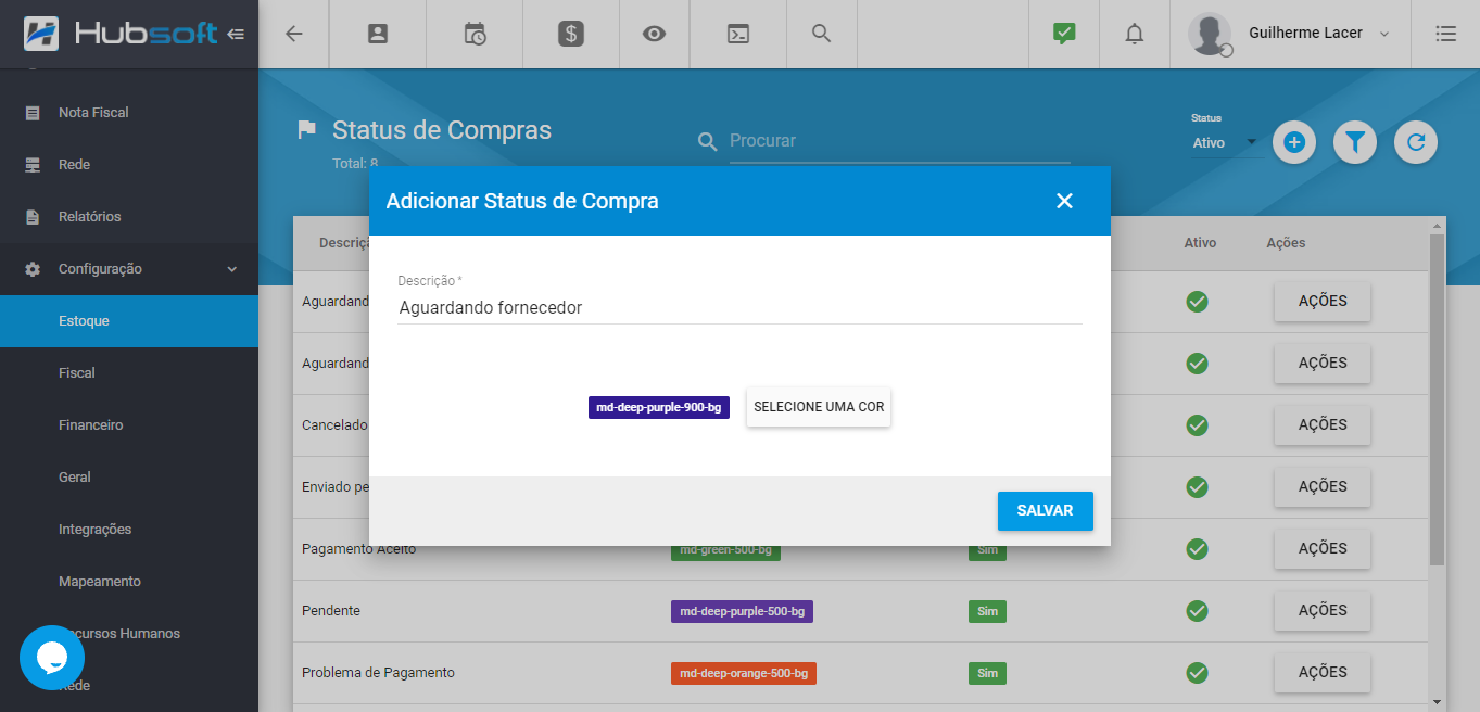 Adicionar status de compra