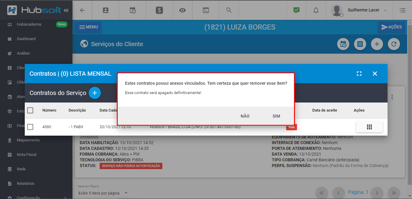 Alerta contrato contém anexos