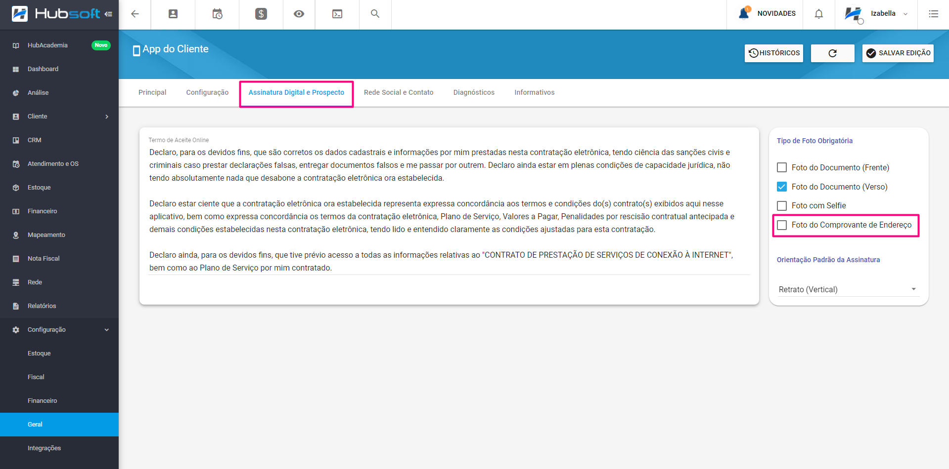 Assinatura digital e prospecto