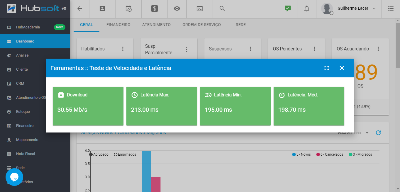 Exemplo teste de velocidade e latência