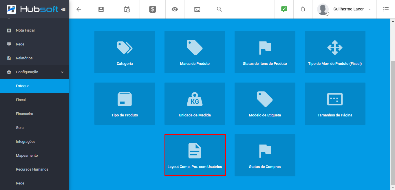 Menu Layout comp. pro. com usuários
