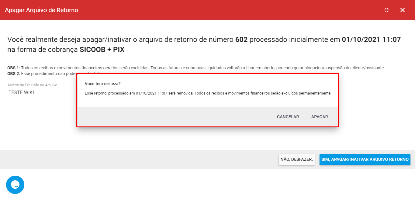 Apagar retorno alerta 2