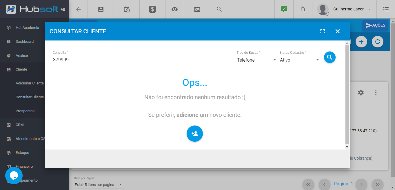 Busca por celular parcial