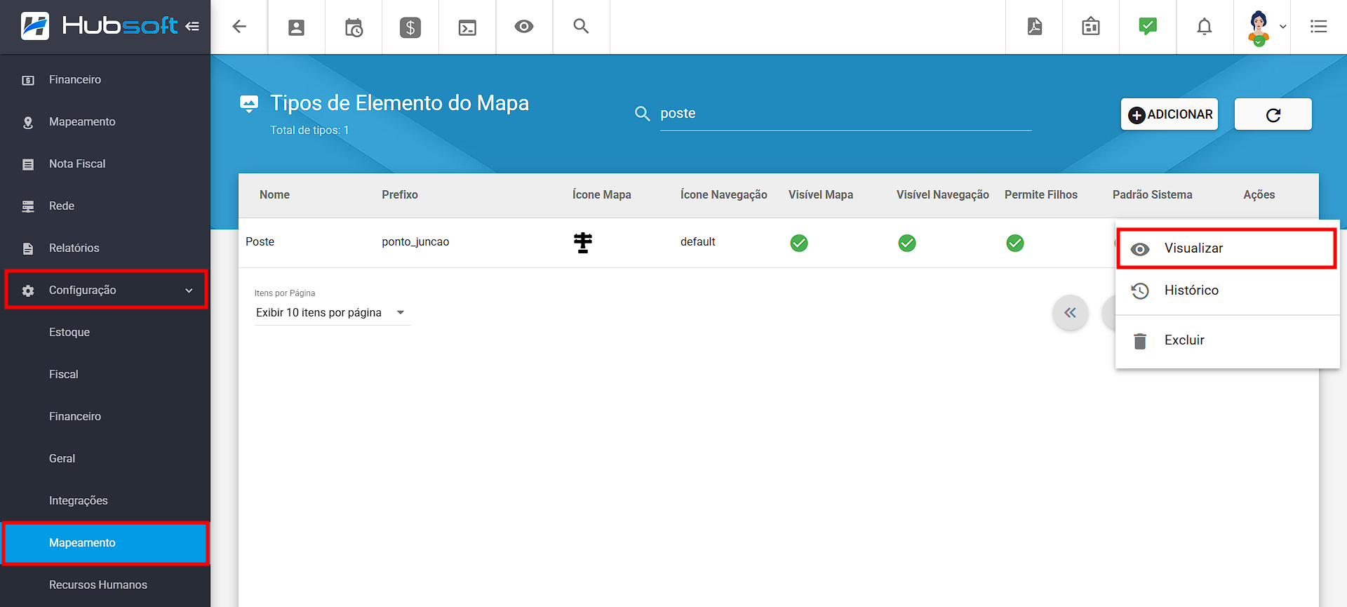 imagem_que_mostra_menu_lateral_configuracao_mapeamento_tipo_de_elemento_acoes_visualizar