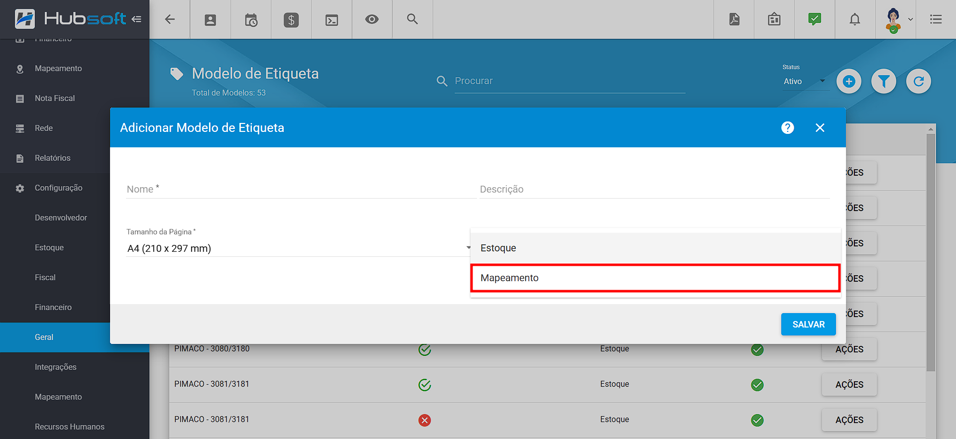 imagem_que_mostra_menu_lateral_configuracao_geral_modelo_etiqueta_adicionar_destacando_o_tipo_utilizacao_como_mapeamento
