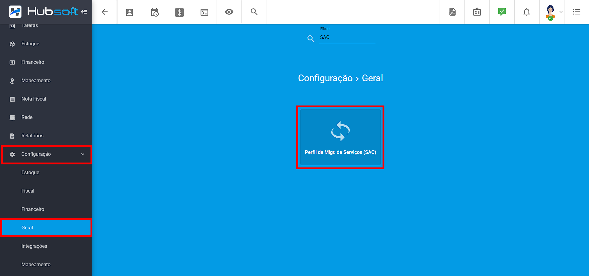 imagem_que_mostra_menu_lateral_configuracao_geral_perfil_de_migracao_sac