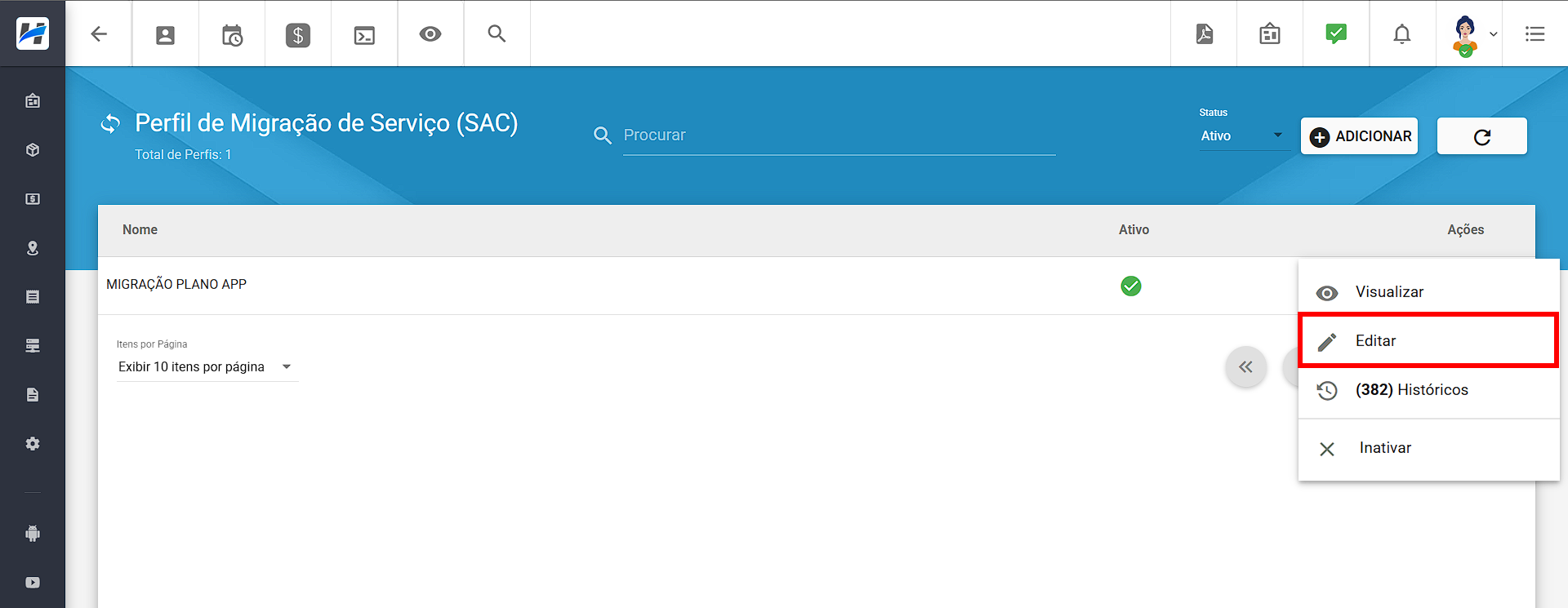 imagem_que_mostra_menu_lateral_configuracao_geral_perfil_de_migracao_sac_acoes_editar