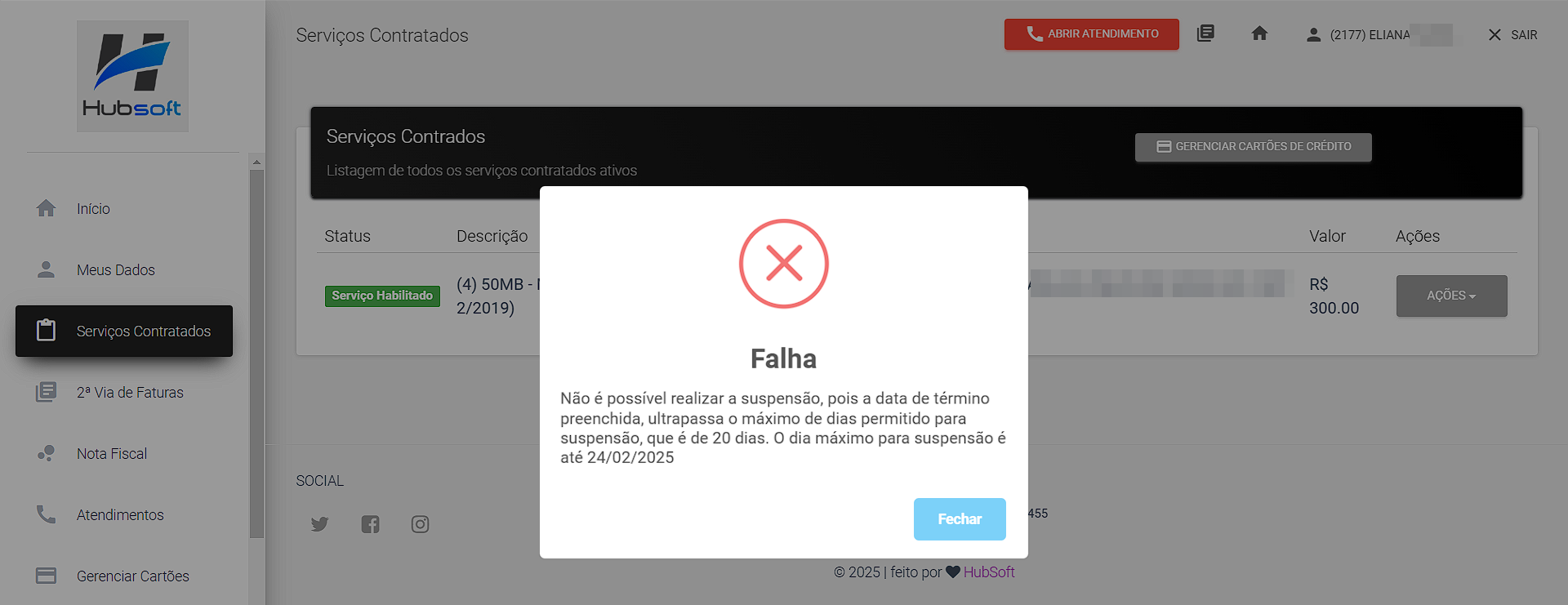 imagem_que_mostra_suspensao_a_pedido_do_cliente_pela_central_do_assinante_validando_configuracoes_perfil_de_suspensão