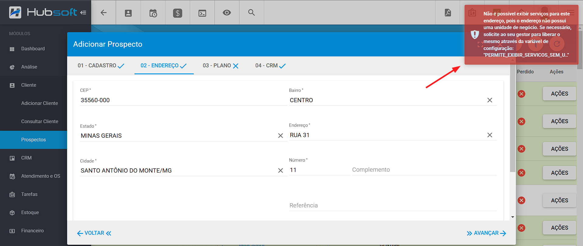 imagem_que_mostra_configuracao_variavel_permite_exibir_servicos_sem_unidade_negocio_web_erro_endereco_sem_unidade_de_negocio_associada