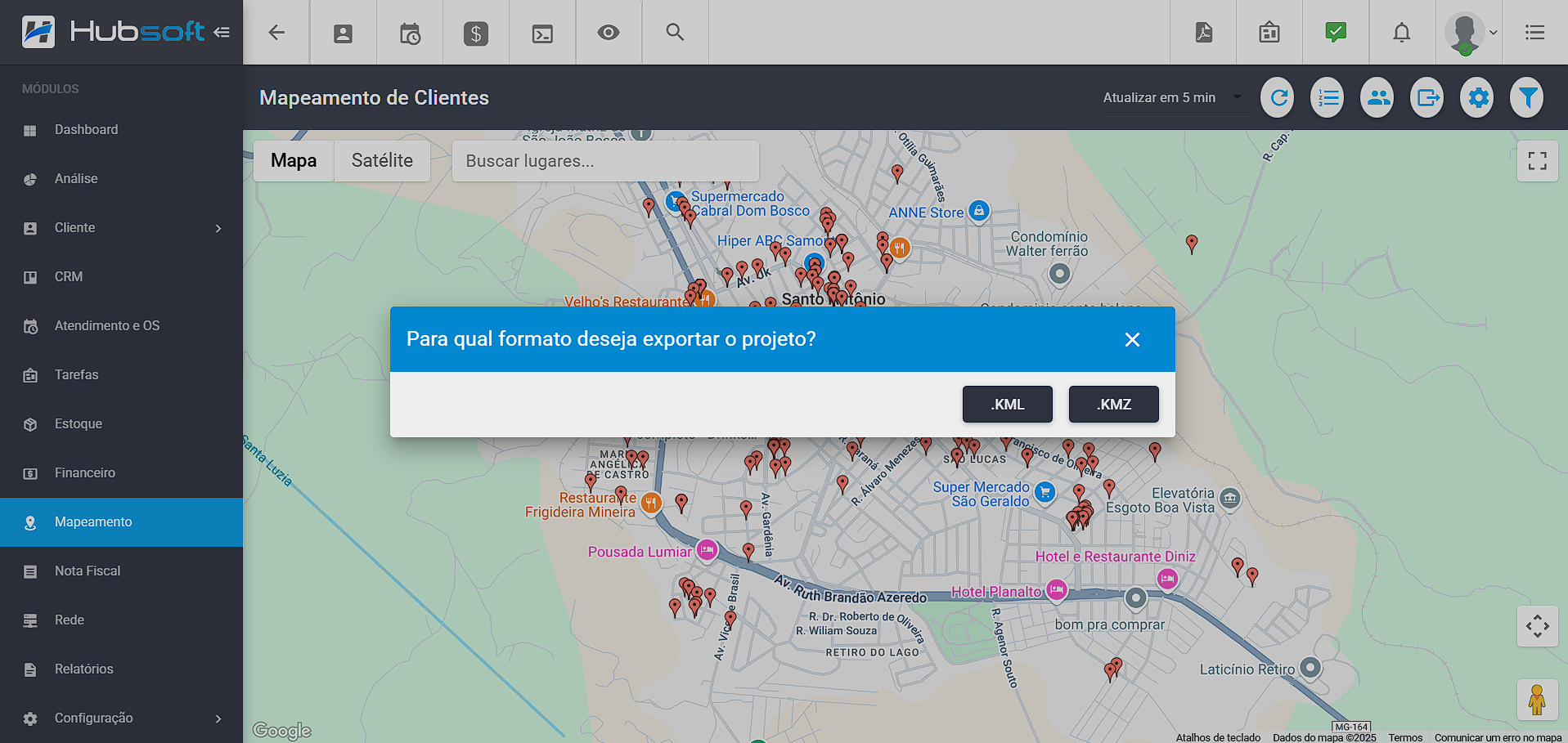imagem_que_mostra_exportacao_em_kmz_e_kml_mapeamento_de_clientes