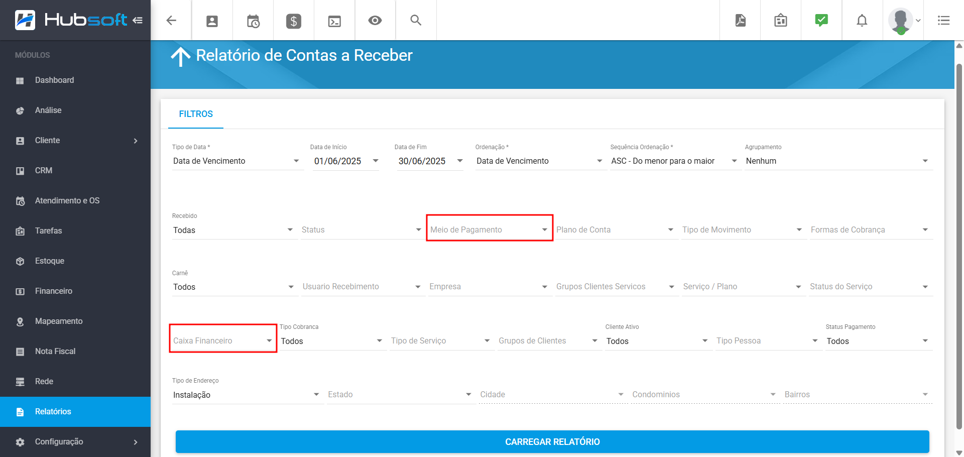 imagem_que_mostra_filtros_por_meio_de_pagamento_e_caixa_financeiro_no_relatorio_de_contas_a_receber